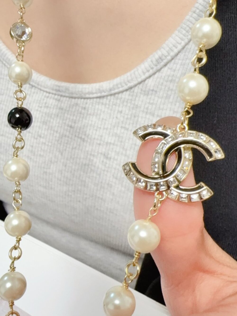 Chanel Double C Rhinestone and Pearl Necklace - Picture 2 of 9